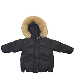 Black Puffer Jacket with Faux Fur Hood